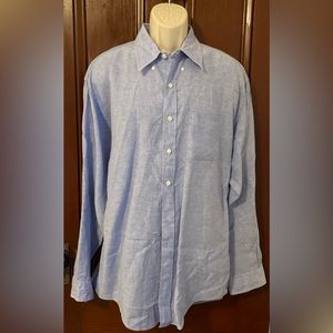 Brooks Brothers Shirt Mens XL Blue 346 100% Linen Button Down Shirt Sleeve Blue
